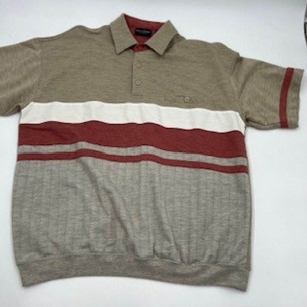 Safe Harbor Sportswear Mens XL Banded Hem Polo Shirt Striped Vintage